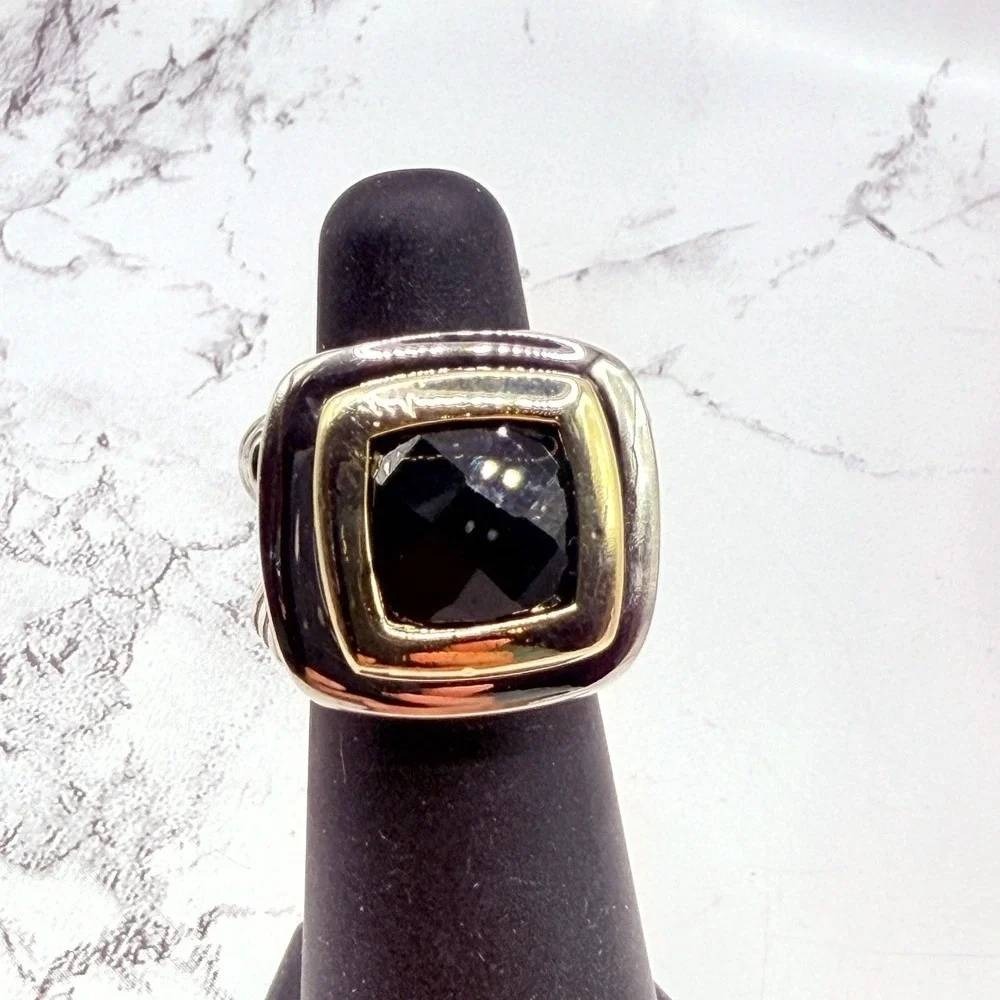 Two Tone Black Glass Pinky Ring Size 4.5 Men's Rhodium Plated